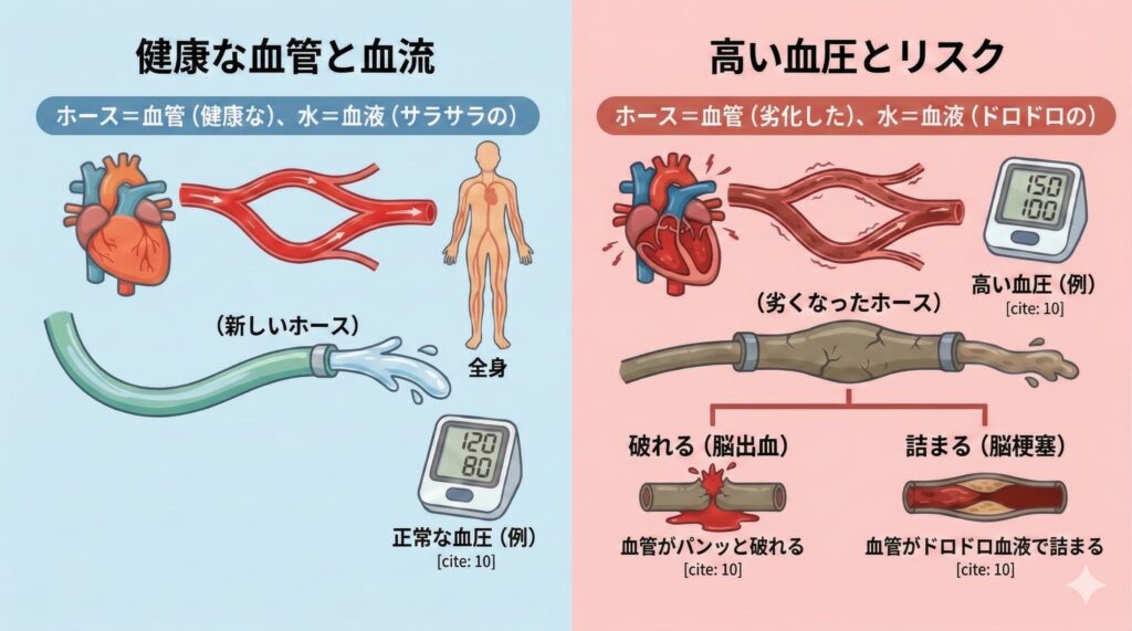 血圧リスク比較図（ホースの例え）