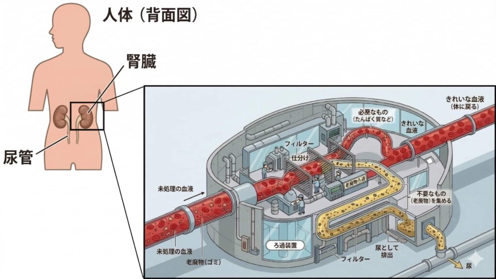 腎臓をゴミ処理工場に例えた図